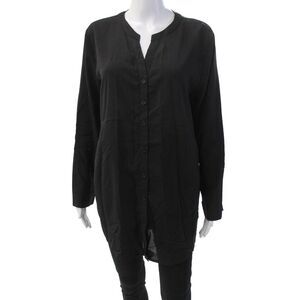 Nine Bird Womens Long Sleeve Button Front Crew Neck Shirt Black Size Large